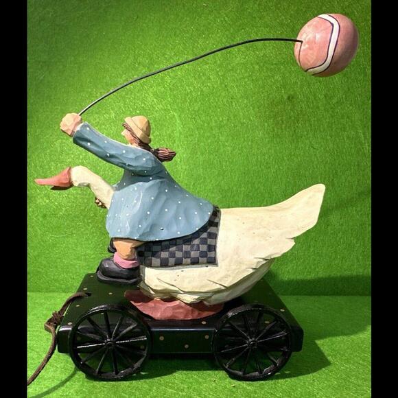 Williraye Studios Folk Art ~ GIRL W/BALLOON ON GOOSE (pull Toy Wagon) ~  WW1424 - Picture 6 of 9